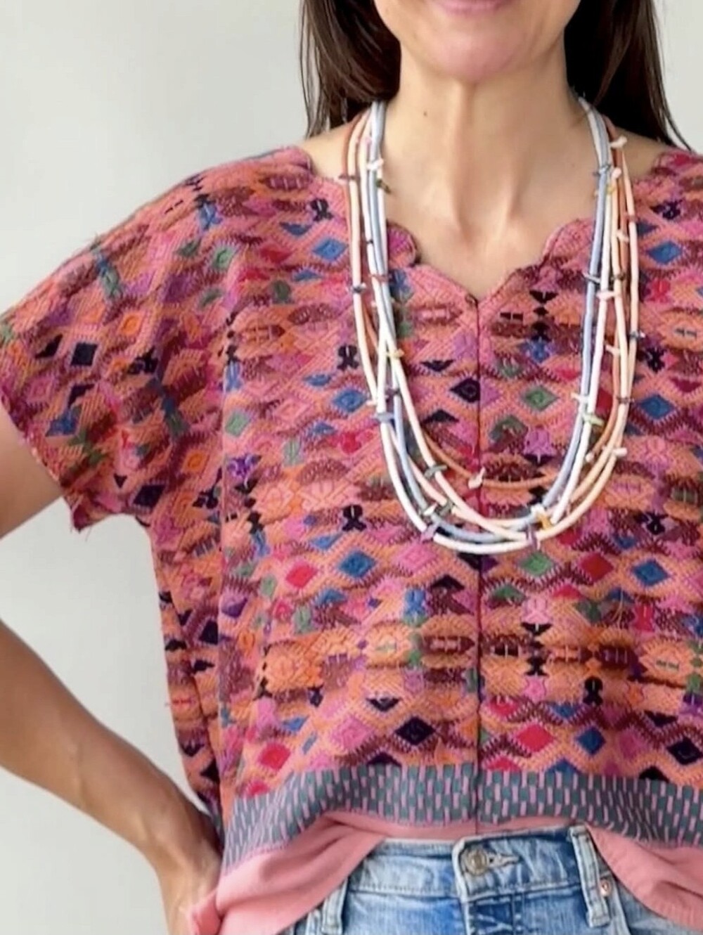 Arloom Vintage Huipil Top Pink With Purple Stripes